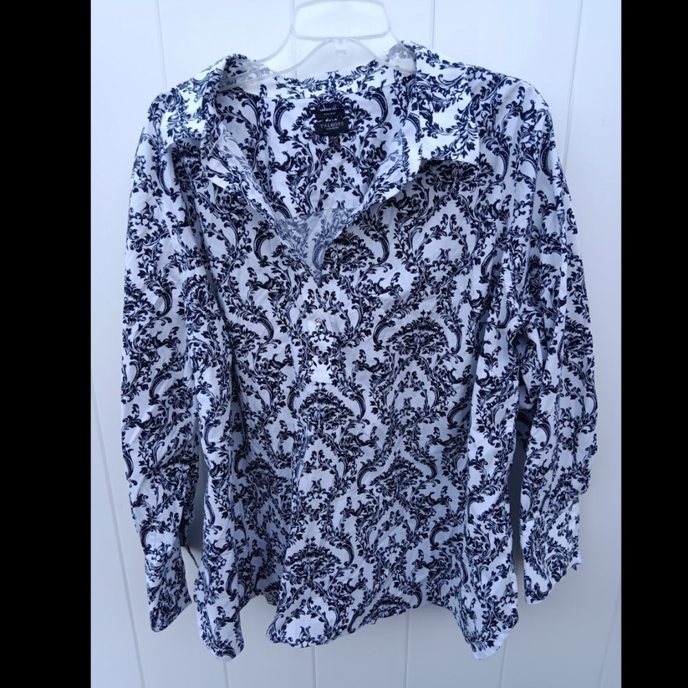 TALBOTS Plus Petite Blouse White and Black Printed Blouse 22WP